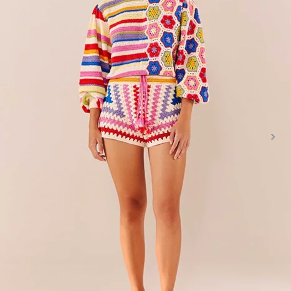 Farm rio rainbow square crochet shorts